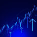 A dark blue background image showcasing a financial stock chart with multiple candlesticks and upward pointing arrows. The chart, illuminated in various shades of blue, represents a rising trend in growth stocks, indicating an increase in value over time. | 5StarsStocks