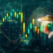 A hand touches a digital screen displaying a colorful financial graph with fluctuating candlestick patterns and percentage data, representing market trends and analysis of high dividend stocks. The background is dark with a network of data points and lines. | 5StarsStocks